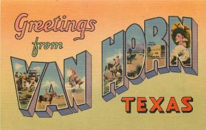 VAN HORN TX Large Letter Greetings Culberson County 1940s Vintage Linen Postcard