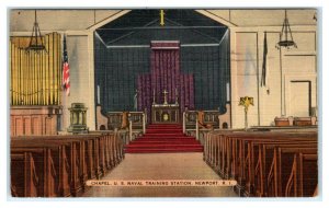 NEWPORT, RI Rhode Island ~ CHAPEL, US NAVAL Training Station 1943 Postcard