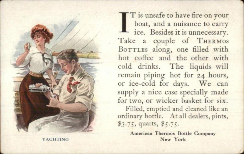 American Thermos Bottle Co New York c1910 Postcard YACHTING