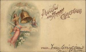 Very Early CHRISTMAS Angels Ringing Bell c1900 Private Mailing Card