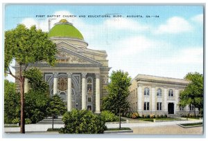1940 First Baptist Church And Educational Building Augusta Georgia GA Postcard