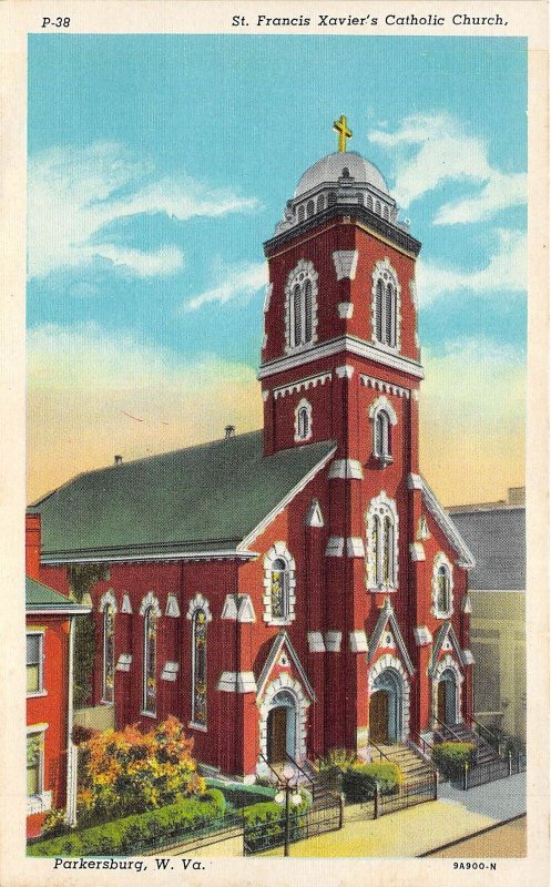 Parkersburg West Virginia 1940s Postcard St. Francis Xavier's Catholic Church