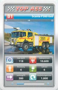 Ambulance/police/fireman cars 9x6cm tradecard B1 SCANIA P380 6X6
