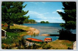 Rowboats, St Jerome Quebec Canada, Vintage Chrome Postcard