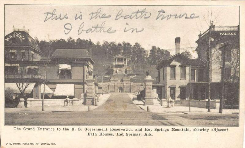 Hot Springs Arkansas Grand Entrance Bath Houses Antique Postcard K38750