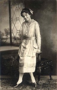 Woman Vintage Clothing Antique Furniture Persian Rug c1910 Real Photo Postcard