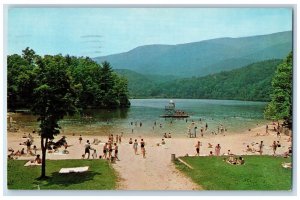 1964 Beach At Douthat State Park Near Clifton Forge Virginia VA Vintage Postcard