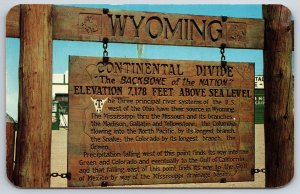 Continental Divide Wyoming~Sign on Route 30 Lincoln Highway~Roadside~1950s Pc