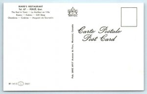 PERCE, QUEBEC Canada ~ Roadside BIARD'S RESTAURANT 1950s-60s Postcard