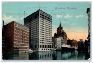 1915 River Front Buildings Steamer Ship Milwaukee Wisconsin WI Vintage Postcard