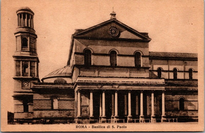 Vtg Roma Basilica de San Paolo e li Campanile Rome Italy Postcard