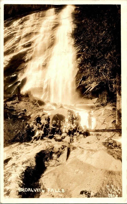 Vtg Postcard RPPC 1930s AZO - Yosemite Naitonal Park Bridal Veil Falls Base UNP