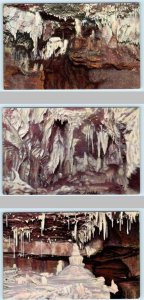 3 Postcards DUBUQUE COUNTY, Iowa IA - Scenes at CRYSTAL LAKE CAVES c1940s Linens