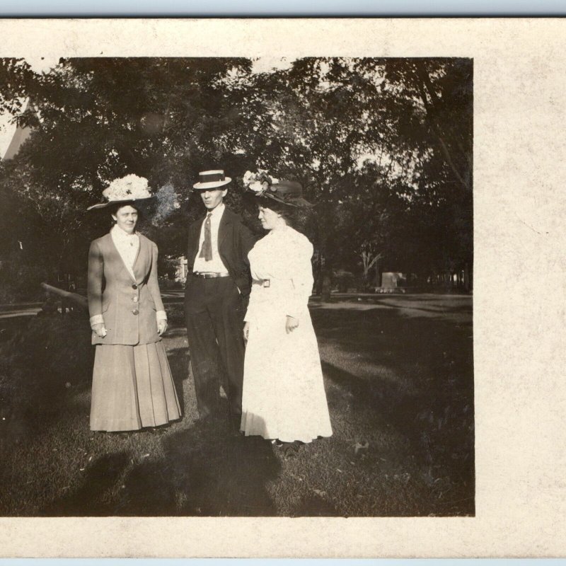 c1910s Outdoor Fancy Group RPPC Classy Women w/ Edwardian Flower Hats Photo A214