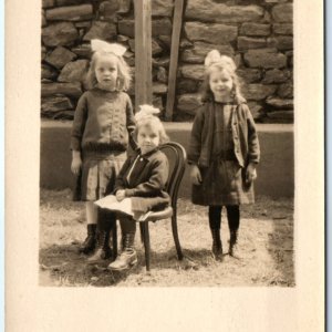 1910s Adorable Little Girls RPPC Happy Smile Child Hair Bow Real Photo Cute A139
