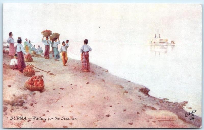 RPPC  BURMA, Myanmar   WAITING FOR THE STEAMER  Tuck Oilette c1910s  Postcard