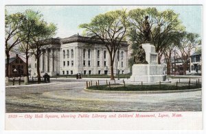 Lynn, Mass, City Hall Square, showing Public Library and Soldiers Monument