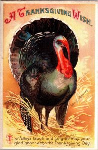 Clapsaddle Postcard A Thanksgiving Wish Turkey Standing in Wheat