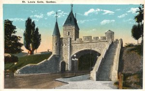 Quebec Canada, St. Louis Gate White Stone, Horse Carriage, Vintage Postcard