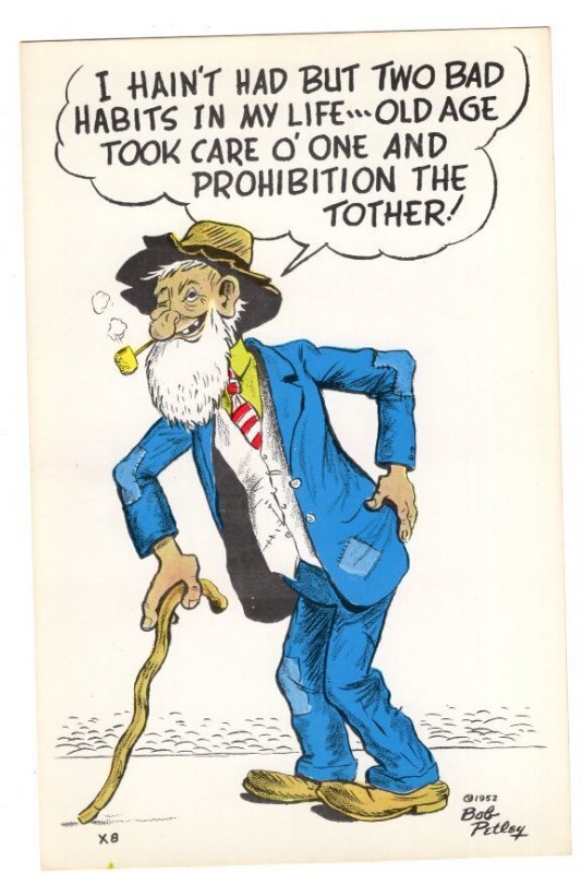 OVERSIZE Cartoon, Very Old Man 1952 Vintage Bob Petley Humour 5 1/2  X 8 1/2  in