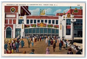 1934 Boardwalk And Entrance To Convention Hall Asbury Park NJ Vintage Postcard