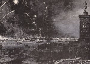 New York City Fireworks Over Harbor Celebrating Unveiling Statue Of Liberty 1886