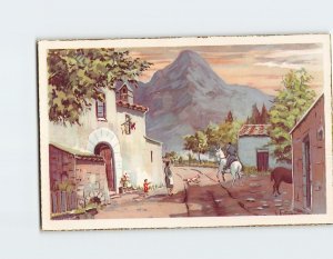 Postcard Picturesque Countryside Scene Riding Horse