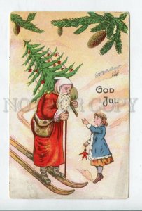 427228 NEW YEAR Skiing SANTA CLAUS w/ Tree Vintage 1912 y PC