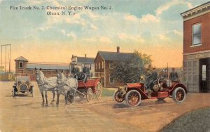 Olean New York Chemical Engine Wagon and Fire Truck Vintage Postcard AA83467