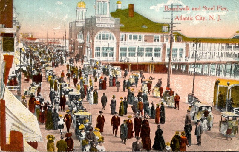 New Jersey Atlantic City Boardwalk and Steel Pier 1914