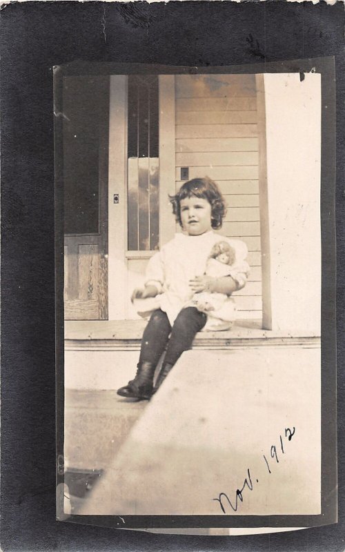 J33/ Eugene Oregon RPPC Postcard c1910 Girl Porch with Doll 312