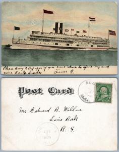 U.S. STEAMER PROVIDENCE 1905 ANTIQUE UNDIVIDED POSTCARD American flags