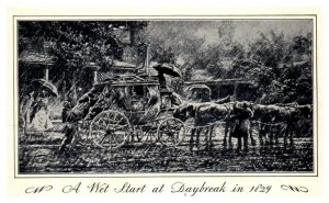 A Wet Start in a Stagecoach at Daybreak in 1829 Train Postcard Repro Card