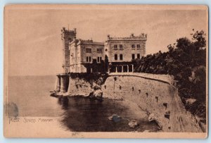 Trieste Friuli-Venezia Giulia Italy Postcard Miramar Castle and Beach View c1905