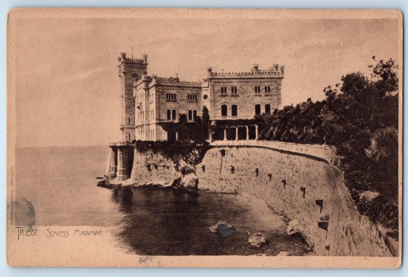 Trieste Friuli-Venezia Giulia Italy Postcard Miramar Castle and Beach View c1905