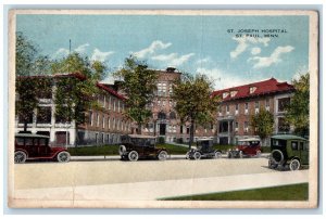 c1920 St. Joseph Hospital Exterior Classic Cars Road St. Paul Minnesota Postcard 