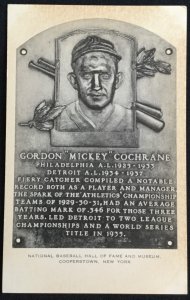 Unused Postcard Gordon Mickey Cochrane National Baseball Hall of Fame NY LB