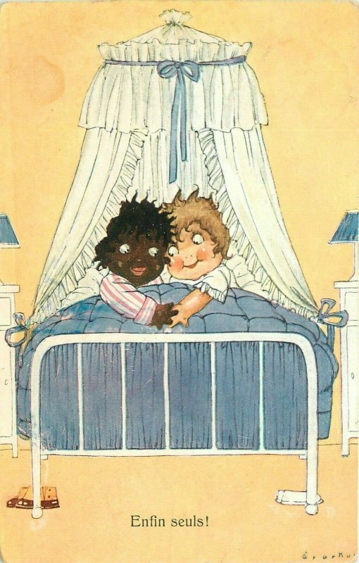 C-1910 Interracial Love in bedroom interior Postcard 10323