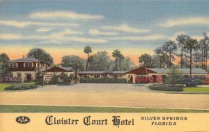 Silver Springs, FL Florida CLOISTER COURT HOTEL Roadside ca1940's Linen Postcard