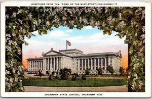Oklahoma City OK, State Capitol Building, Land of Mistletoe, Greetings, Postcard
