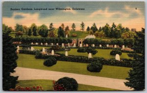 Vtg Wilmington Delaware DE Sunken Gardens Longwood 1940s Linen View Postcard