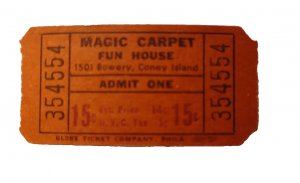 Coney Island Magic Carpet Fun House Amusement Park Ticket Stub Unused 1950's NY