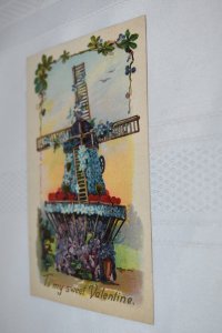 To My Sweet Valentine Windmill Flowers Embossed Postcard Serie 14/2 Germany