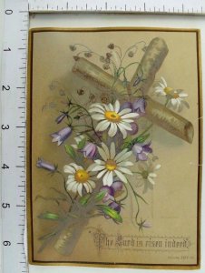 1870's-80's Victorian Easter Trade Card Cross & Flowers Daisies Wildflowers &C