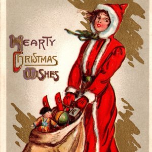 c1914 Beautiful Woman Santa Claus With Bag Toys R Ford Harper Christmas Postcard