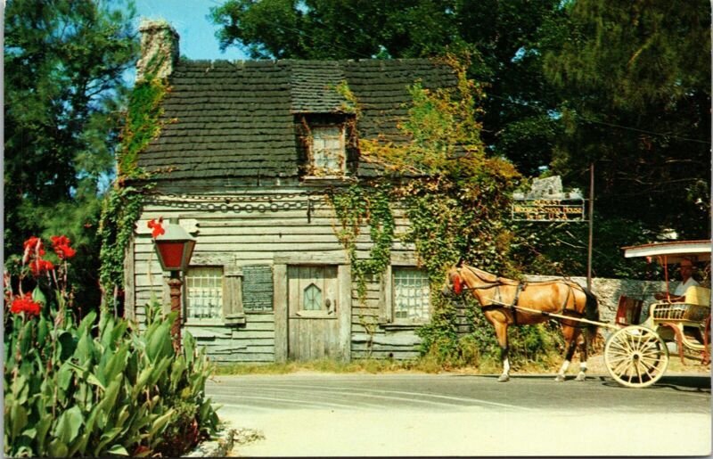 Oldest Wooden Schoolhouse St Augustine Florida FL Horse Carriage Postcard UNP