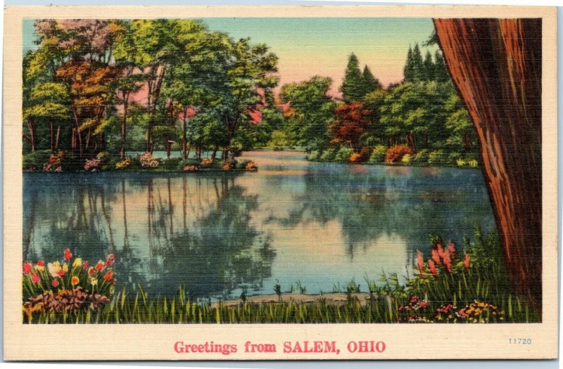 postcard Greetings from Salem Ohio - river scene - NYCE