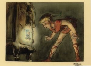 Peter Pan & Tinker Bell Fairy Walt Disney Film Painting Postcard