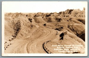 Postcard RPPC 1930s South Dakota Scenic Hiway Through Pinnacles Badlands Park