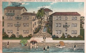 Vintage Postcard 1930's Venetian Square Apartments Room Long Beach California CA